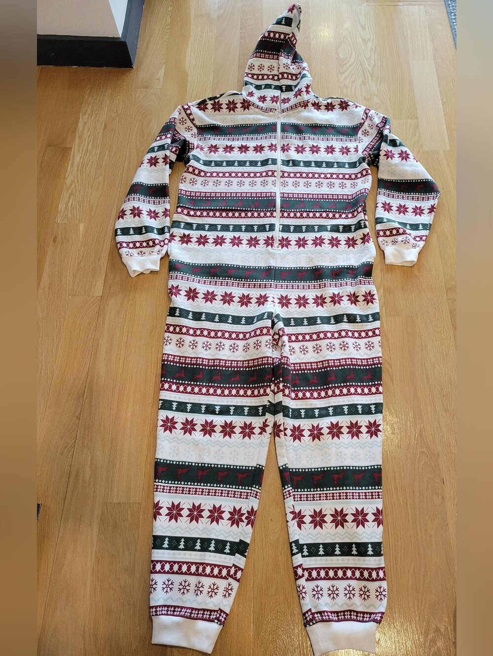 Fabletics Fair Isle Festive Holiday Hooded  Sweatshirt Jumpsuit